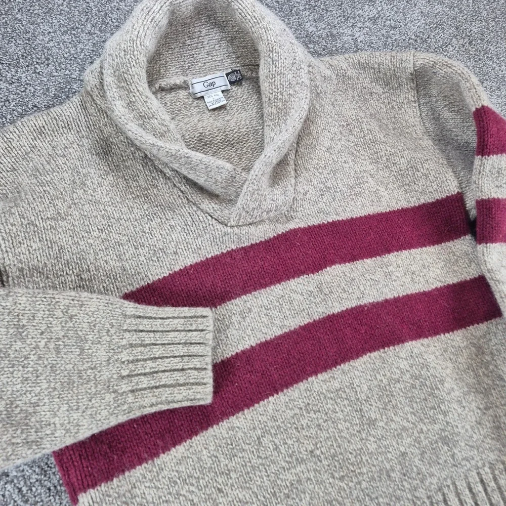 Vintage GAP Wool‎ Sweater Mens Large Rugby Striped Shawl Neck Heavyweight Knit